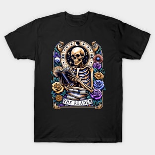 "The Reader" Skeleton Reading Tarot Card T-Shirt